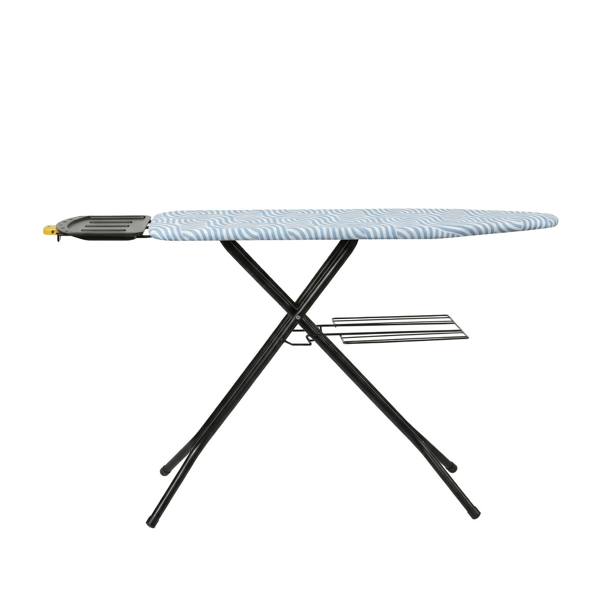 Planche à repasser Ironiq Pro X pour centrale vapeur en bleu, dépliée, vue de côté
