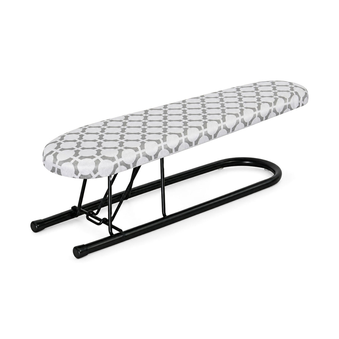 Planche à manches Ironiq Sleeve avec housse grise à motif et piètement noir, vue de côté