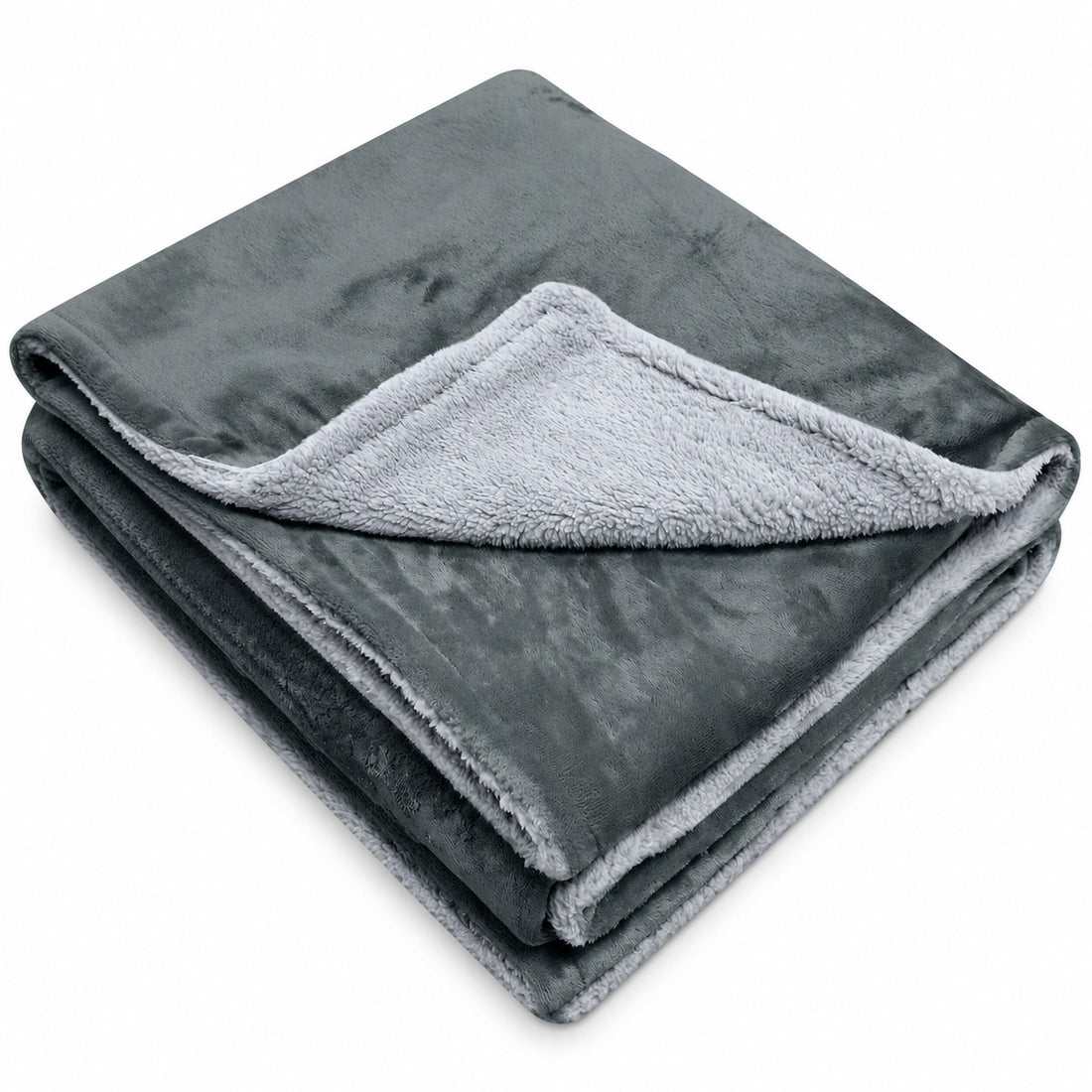 Couverture électrique PowerNap Sherpa en anthracite, pliée, avec intérieur sherpa