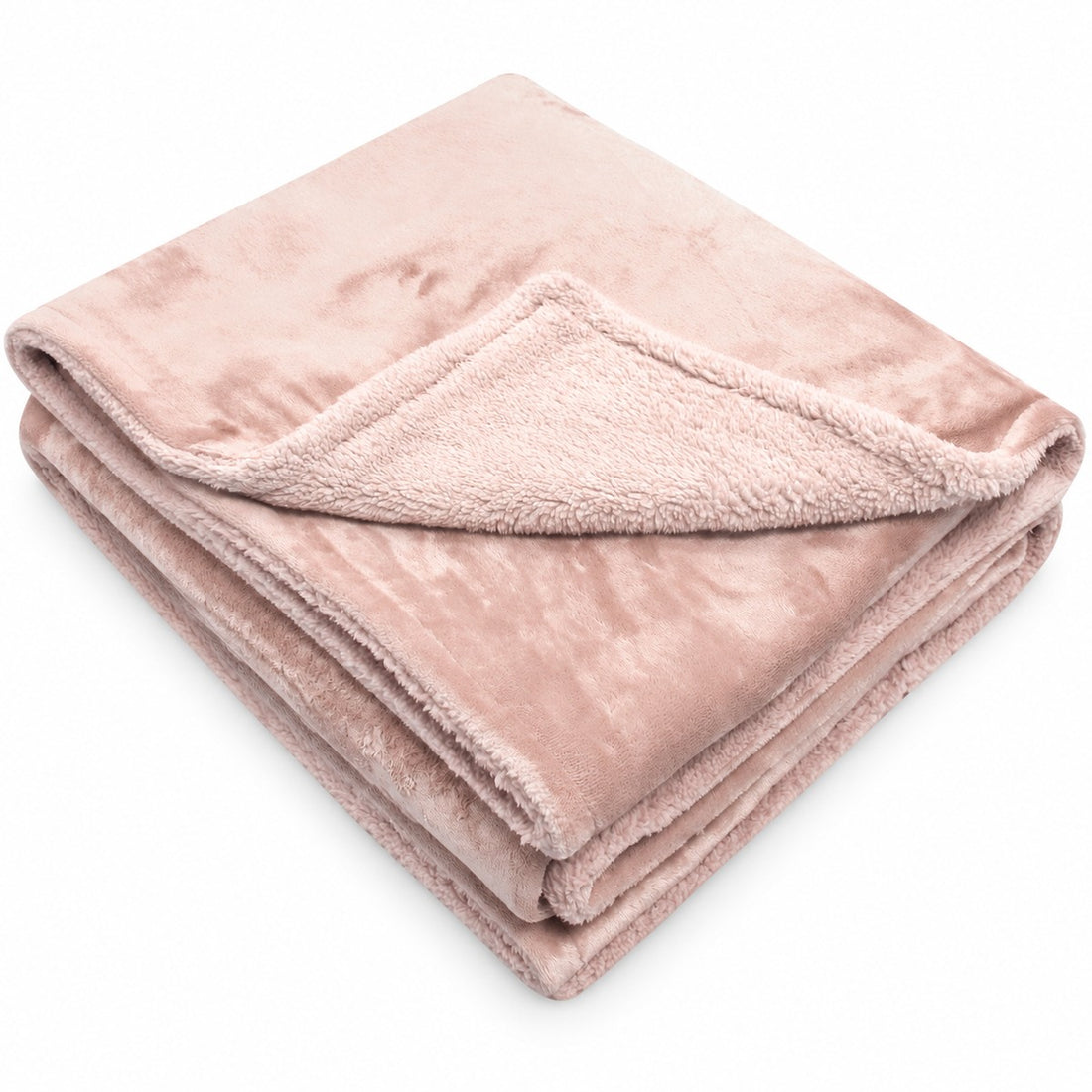 Couverture électrique PowerNap Sherpa en rose champagne, pliée, avec intérieur sherpa