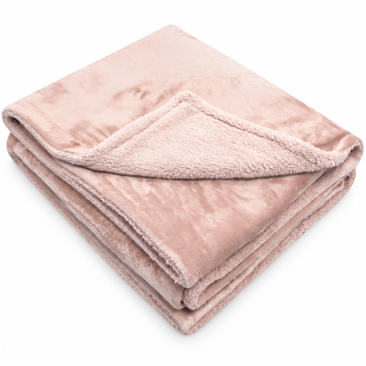 Couverture électrique PowerNap Sherpa en rose champagne, pliée, avec intérieur sherpa