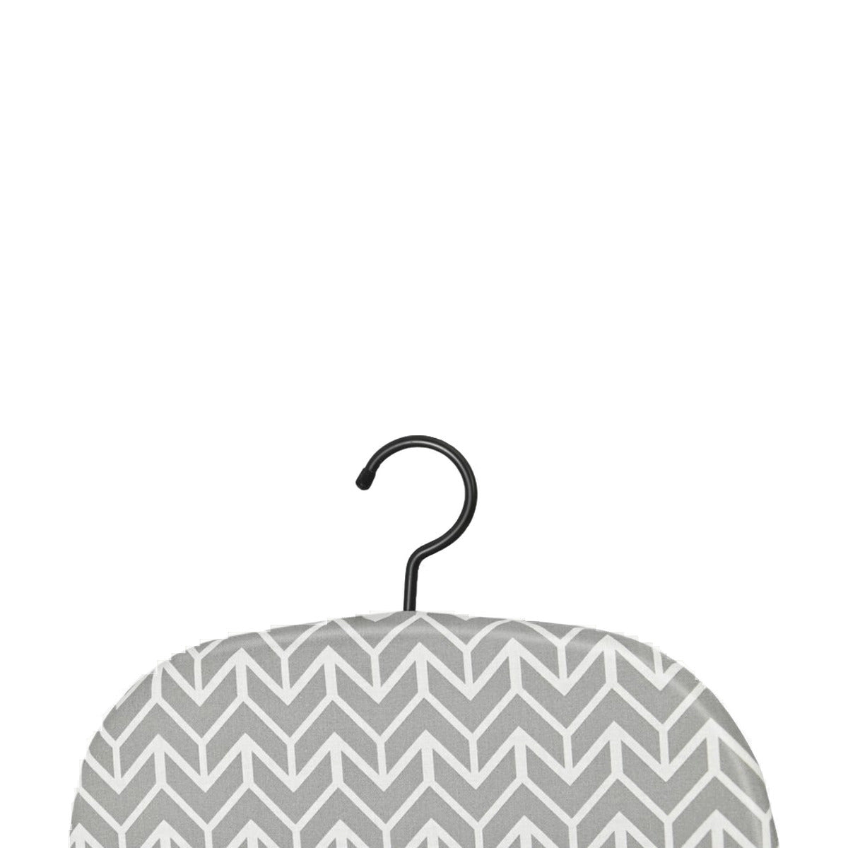 Crochet de suspension de la planche à repasser de table Ironiq avec housse à chevrons grise, en gros plan