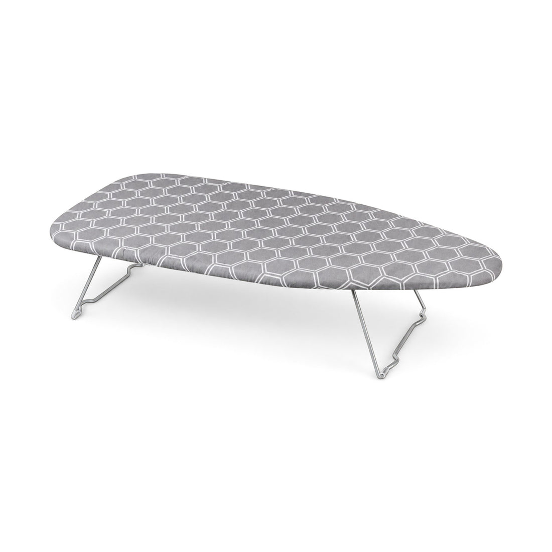 Planche à repasser de table Ironiq avec housse grise en nid d'abeille et pieds métalliques bas, dépliée